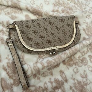 Guess Beige Monogram Clutch with Wristlet